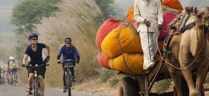 A group exploring Rajasthan during their cycle tour