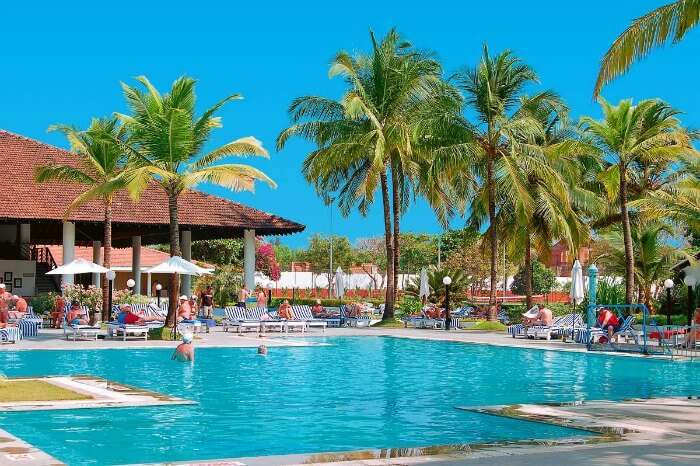 The outer pool area of Dona Sylvia Beach Resort