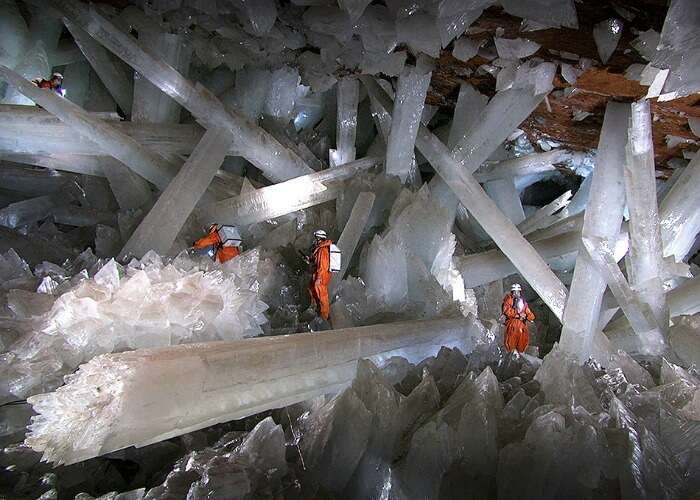 Glistening view of the shiny mineral pillars