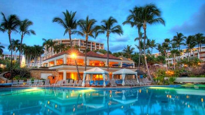 Poolside views of the grand Hotel Wailea