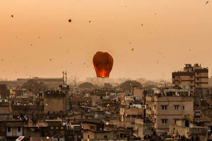 Hundreds of colorful kites flying over the state during Kite Festival in Rajasthan