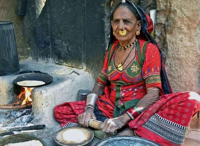 A local lady preparing meal for her family in rural area of Rajasthan