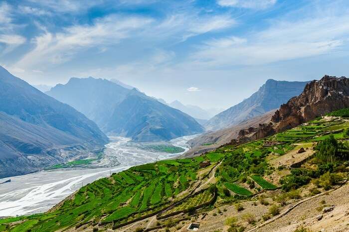 View of Spiti valley and Spiti river in Himalayas