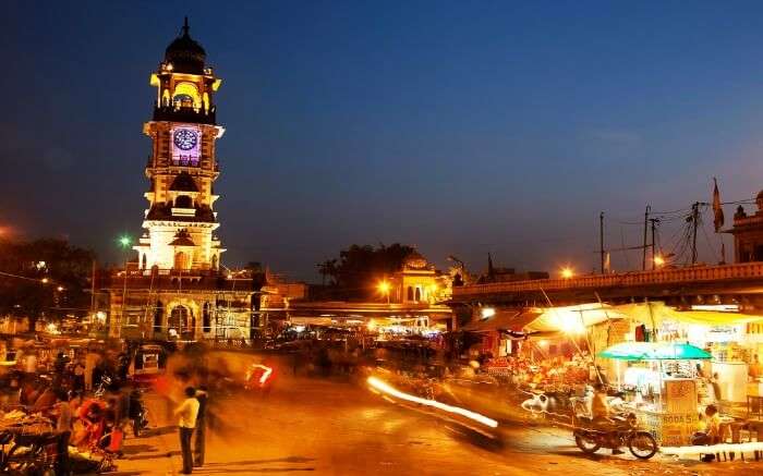 Hustle bustle in Clock Tower Market Jodhpur at night
