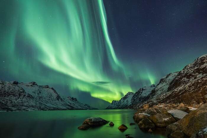 The aurora borealis or the northern lights at Reykjavik in Iceland