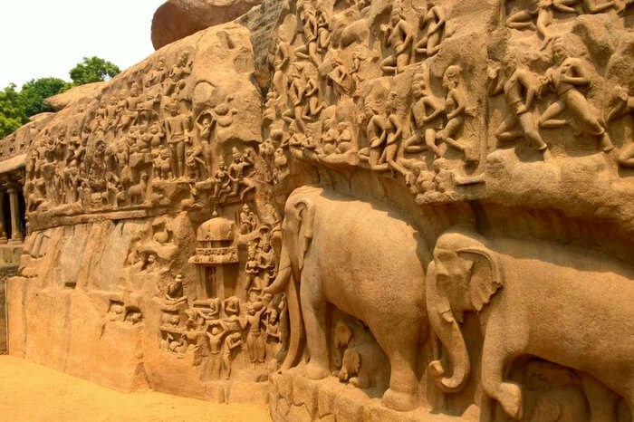 Rock-cut temples built on a single rock at Mamallapuram