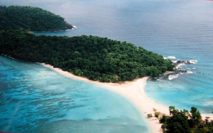 An aerial shot of Cinque Island in Andaman