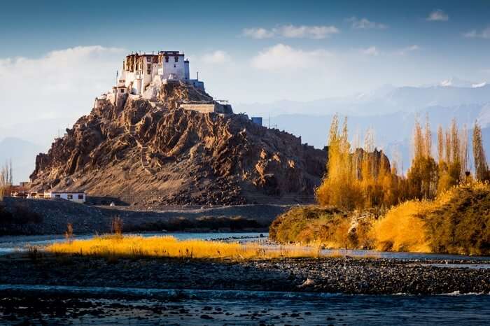 Stakna Monastery on the top of a cliff in Ladakh