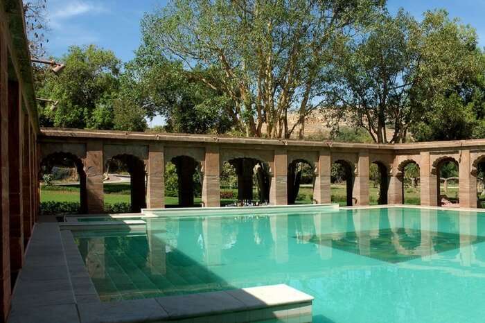 Swimming pool at Balsamand Lake palace in Jodhpur