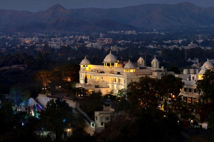 Lalit Laxmi Vilas Palace in Udaipur at dusk