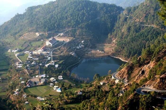 Aerial view of Khurpatal lake in Nainital