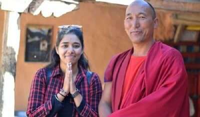 with a monk in tabo monastrey