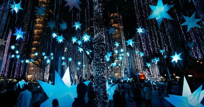 A beautifully decorated church in India during Christmas