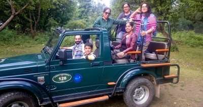 Sneh with friends posing for a photo during tiger safari in Corbett
