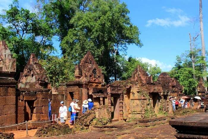 Travelers doing sightseeing in Cambodia