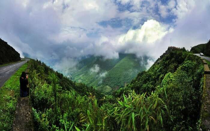 Panoramic view of the mountains covered in clouds