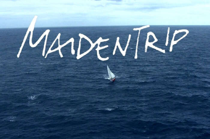 A ship crossing the ocean in a still from the documentary The Maidentrip