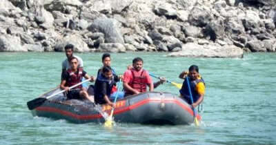 Arunav and his friends rafting in a river in Sikkim
