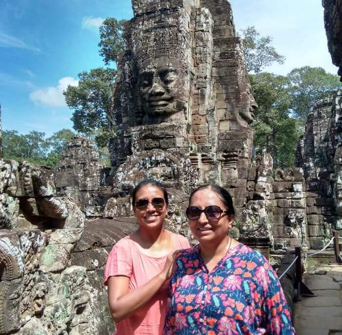 With my mom at Bayon Temple