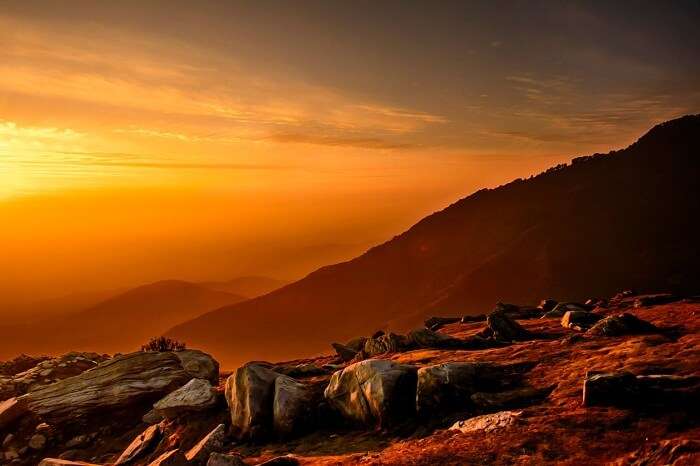 A shot of the sunrise at Triund near Mcleodganj