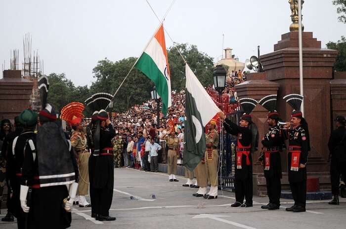 Beating The retreat ceremony in Wagah Border