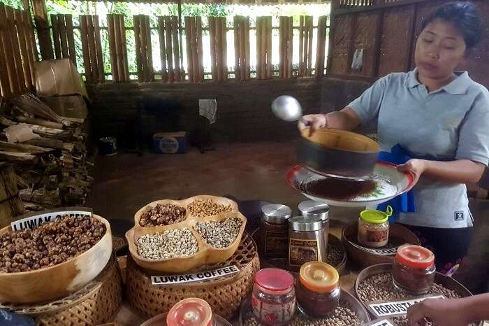 woman making coffee at a farm