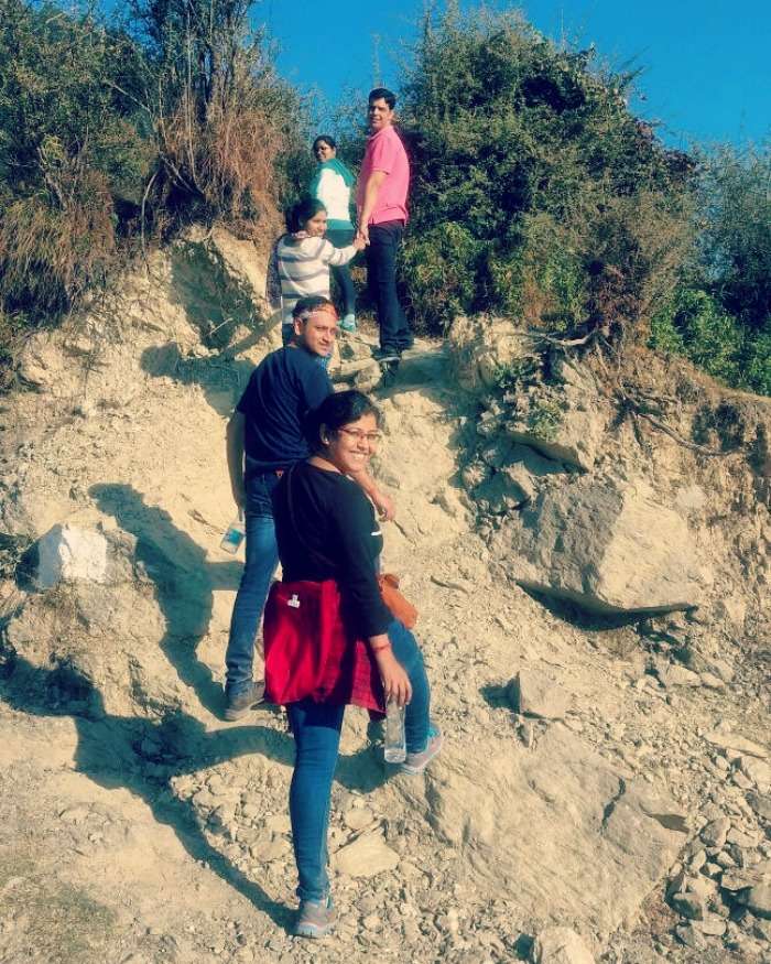 me and my friends trekking in Bir Billing