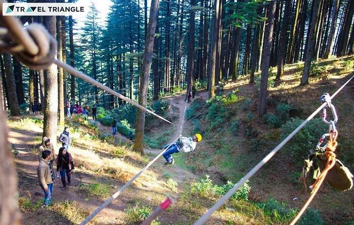 People trying adventure activities in Kanatal