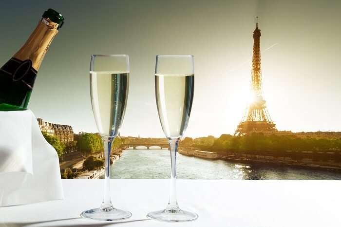 Champagne Glasses and Eiffel tower in Paris