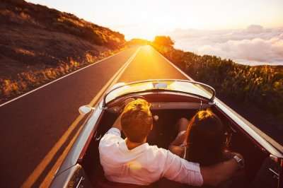 Couple on a romantic road trip