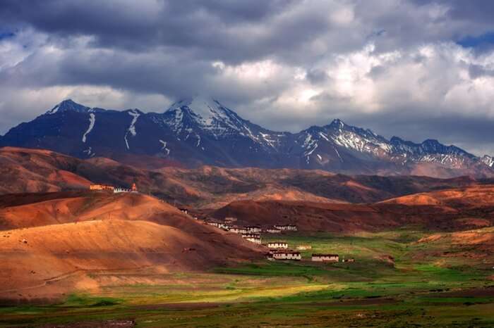 Himalayas overlooking a picturesque village in Spiti