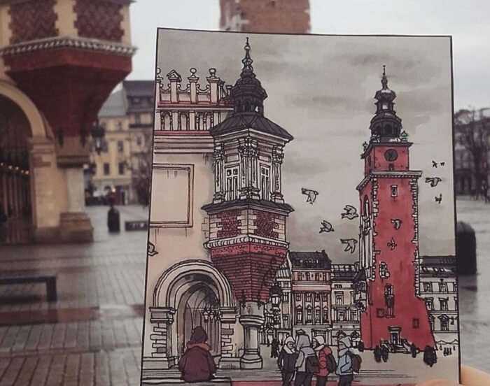 Post card sketch of Krakow