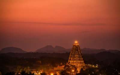 Sunset around Virupaksha Temple in Hampi