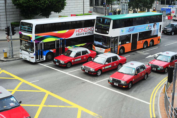 Transfer cabs and buses at Hong Kong airport