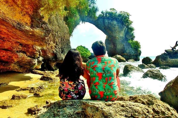 Honeymoon couple at the Elephant beach in Andaman