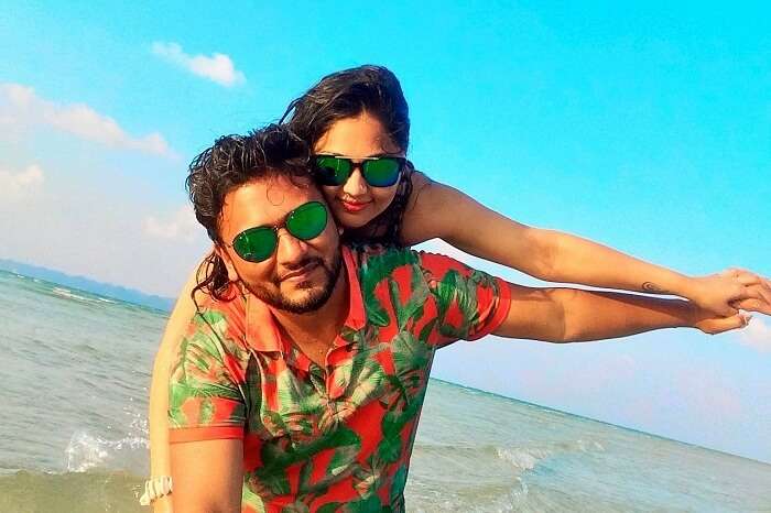 Happy couple on honeymoon in Andaman Islands