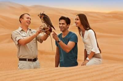 honeymoon couple enjoying Falconry Experience Dubai
