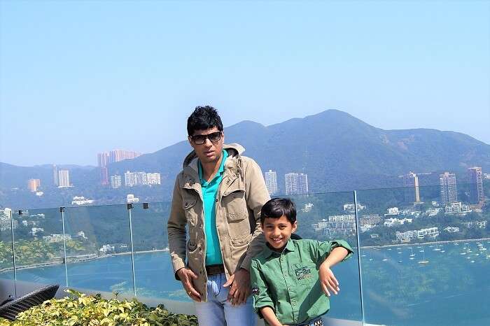 Sudip and his son at the ocean park