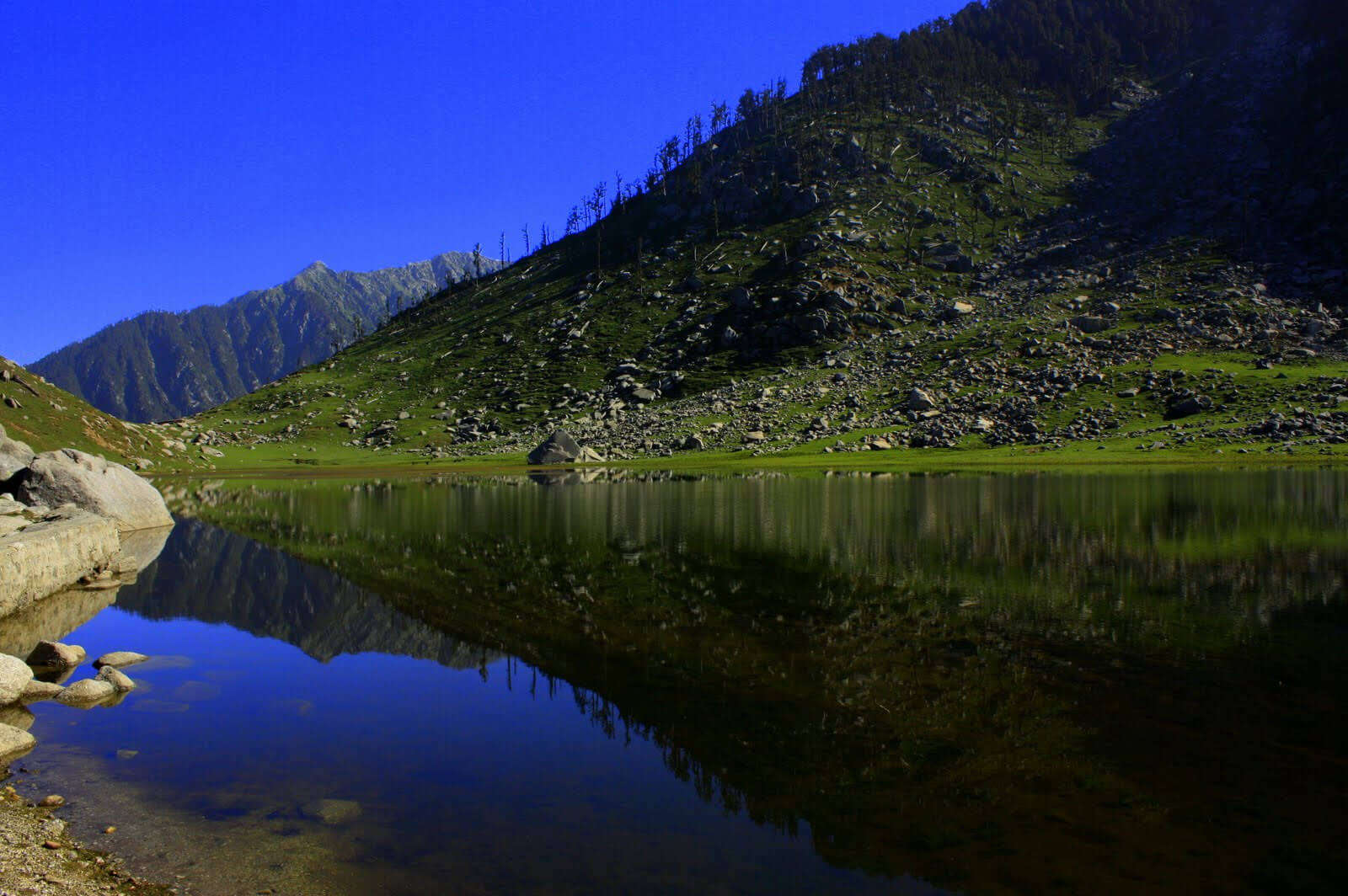reflection of mountains on lakewater