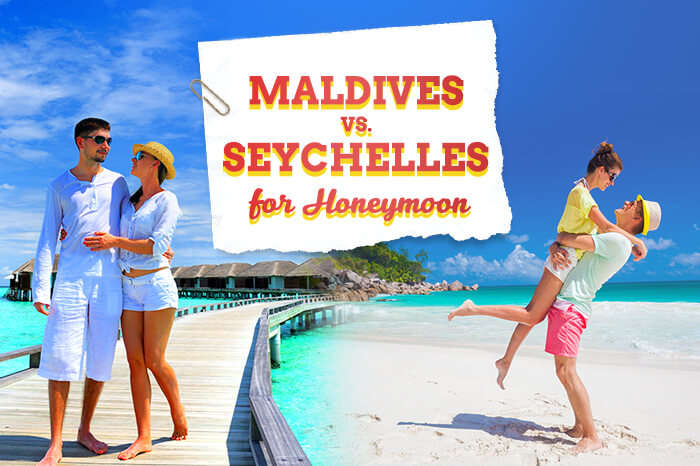 A banner ad of Maldives vs Seychelles for honeymoon