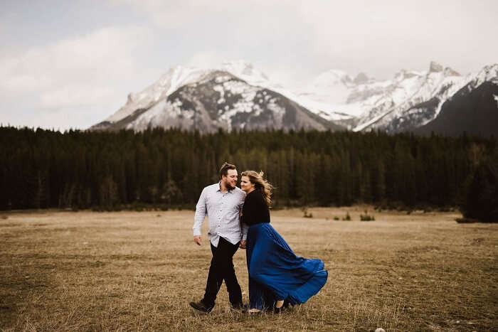 Honeymooning couple in Banff, Alberta