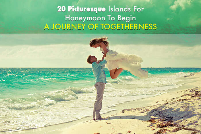 A honeymoon couple on one of the island beaches