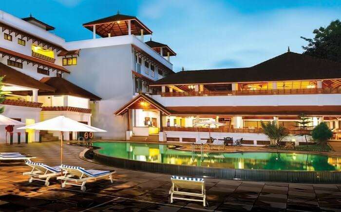 Elephant court hotel outdoor pool at night