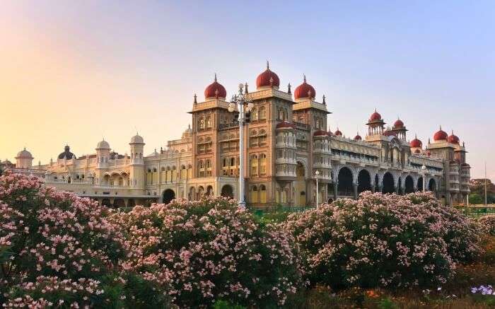 An amazing view of Mysore Palace during sunset which is one of the best places to visit in winter in India