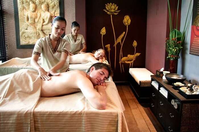 A couple enjoys massage therapies at Bodia Spa in Siem Reap