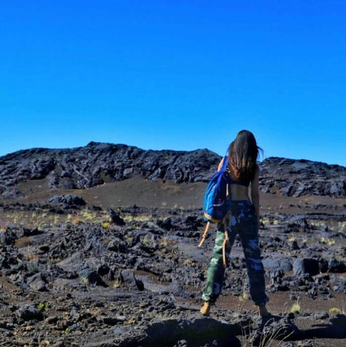 female traveler hiking in Reunion Island, France