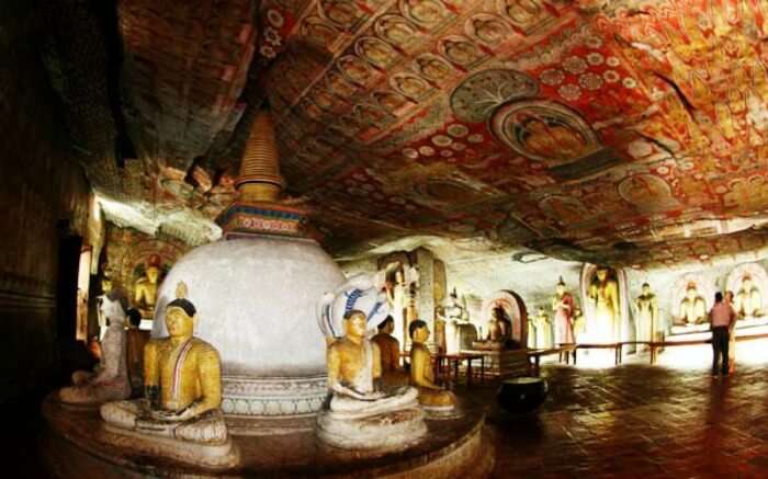 Beautiful interiors of Dambulla Cave Temple in Kandy 