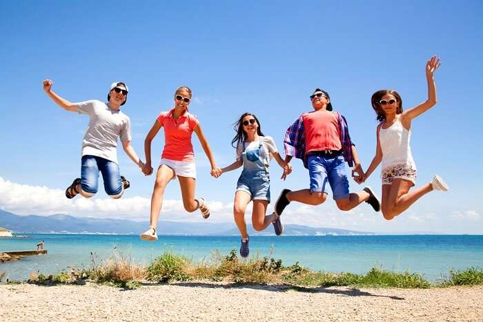 group of friends at a beach