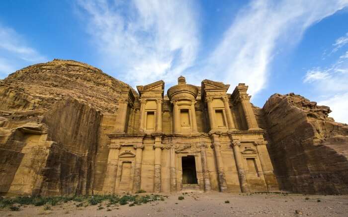 The Treasury of Petra under a blue sky
