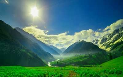 The beautiful mountain view of a valley near Sonamarg in Kashmir
